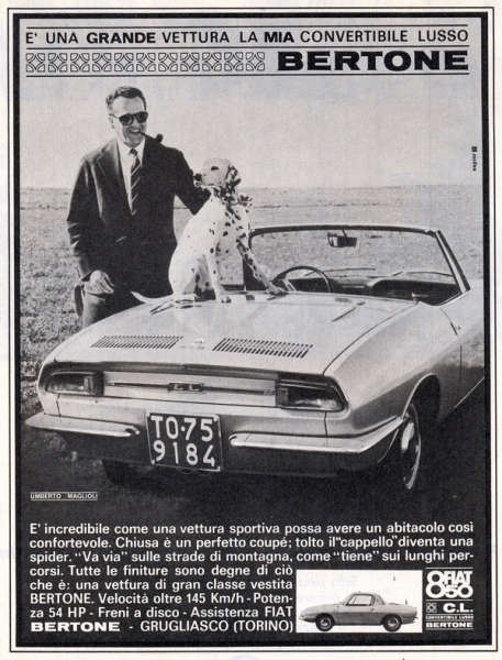 advertising Pubblicità 1969 FIAT BERTONE RACER TEAM 